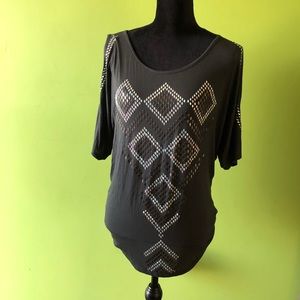 Bejeweled Cold Shoulder Modal Blouse - Sexy!